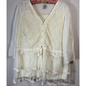 Ultra Pink Women's Boho Hippie Feminine Embroidered Top Size 1X Creme
